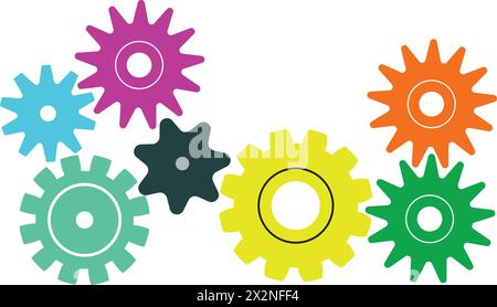 Chain Gear Algorithms, multiple Gear chain cycle, moving gear Stock Vector