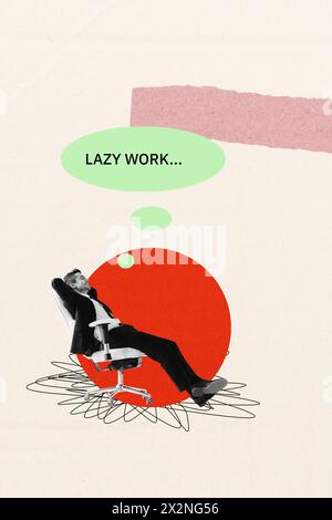 Composite trend artwork sketch image 3D photo collage of young man wear suit manager sit in armchair lazy worker relax in office Stock Photo