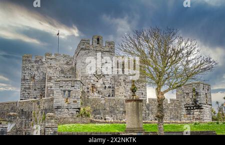 The image is of the 12th century Viking Fortress of Castle Rushen on the southeastern tip of the Isle of Man in the aptly named Castletown. Stock Photo