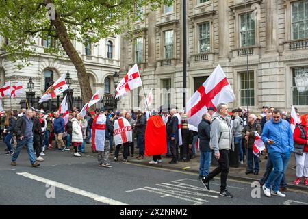 London, uk, 23rd Apr 2024 Right wing protest on St George’s Day  march has brought London to a standstill this afternoon as protesters Whitehall is blocked in both directions by a huge crowd holding England flags this afternoon Credit: Richard Lincoln/Alamy Live News Stock Photo