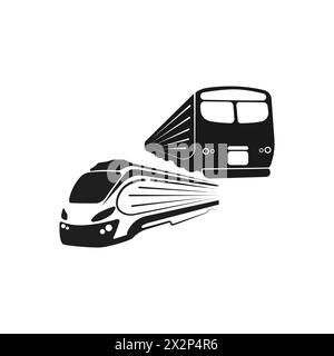 Two train silhouettes for railway companies vector. Railroad logo vector icon. Crossing of trains vector. Movement of trains in different directions. Stock Vector