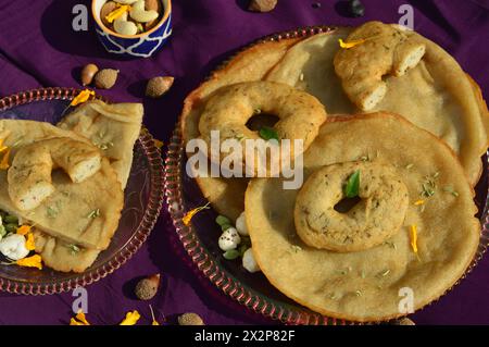 Image of babru bhalla,malpua traditional snack dishes of mandi himachal pradesh india, mark of festivals. Stock Photo