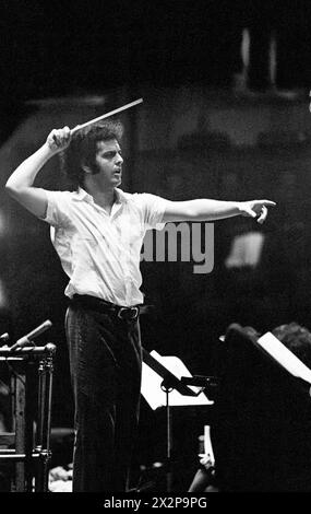 Daniel Barenboim rehearsing with the BBC Symphony Orchestra at the Royal Albert Hall, London during the 1972 Proms season Stock Photo