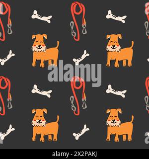 Seamless pattern with dog and supplies, vector illustration Stock Vector