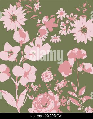 Seamless pattern with flowers and leaves. Hand drawn background. floral pattern for wallpaper. Stock Vector