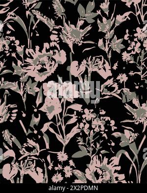 Seamless pattern with flowers and leaves. Hand drawn background. floral pattern for wallpaper. Stock Vector