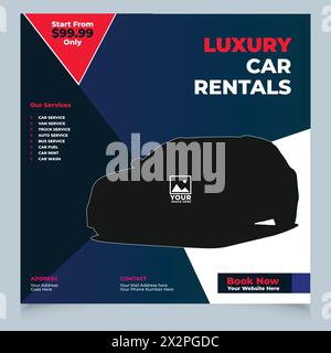 Car social media post template, rent a car social media banner design, editable social media marketing square flyer poster Stock Vector