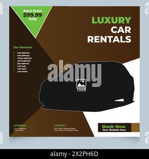 Set of Social media post template design for car rental or auto services. Modern promotional banner with place for the photo.Usable for social media Stock Vector