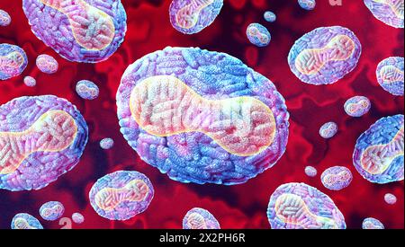 Monkeypox Virus Outbreak or mpox disease pandemic as a double stranded DNA viral pathogen infecting humans and mammals as an orthopoxvirus with lipopr Stock Photo