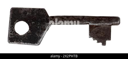 Old rusty key on a white background. Padlock key isolate Stock Photo