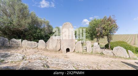 Archeological ruins of Nuragic necropolis Giants Tomb of Coddu Vecchiu - arzachena Stock Photo