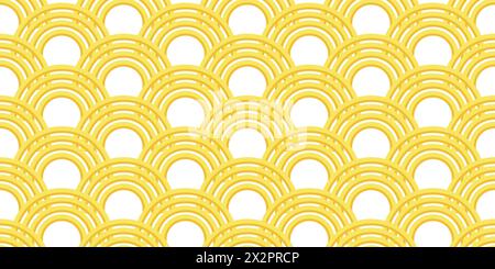 Ramen noodle seamless pattern background. Japanese pattern seigaihamon. Yellow waves on white. Stock Vector