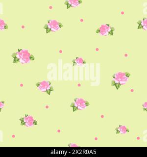 Rose and dots,  seamless pattern Stock Vector