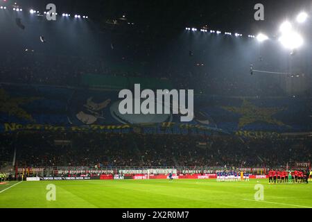 Inter's choreography before the Serie A soccer match between Milan and Inter at San Siro stadium, north Italy - Monday 22, April, 2024. Sport - Soccer . (Photo by Spada/LaPresse) Credit: LaPresse/Alamy Live News Stock Photo