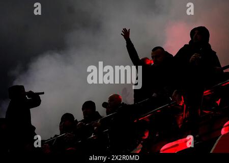 Milan's fans during the Serie A soccer match between Milan and Inter at San Siro stadium, north Italy - Monday 22, April, 2024. Sport - Soccer . (Photo by Spada/LaPresse) Credit: LaPresse/Alamy Live News Stock Photo