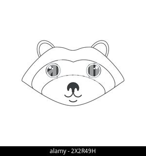 Cute raccoon face, animal with funny mask on head, simple line sketch vector illustration Stock Vector