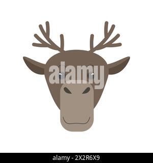 Cute reindeer face, portrait of forest brown deer or wild moose vector illustration Stock Vector