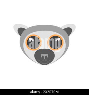 Cute lemur face, portrait of rainforest comic animal mascot for avatar vector illustration Stock Vector