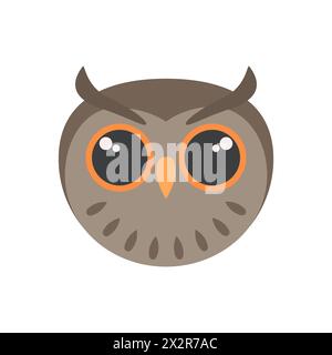 Cute owl face, portrait of wild forest brown bird, comic animal mascot for avatar vector illustration Stock Vector