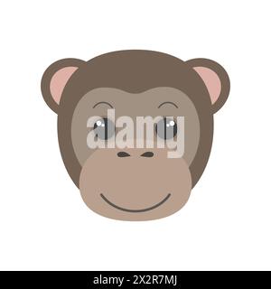 Cute monkey face, portrait of rainforest comic animal mascot for avatar vector illustration Stock Vector