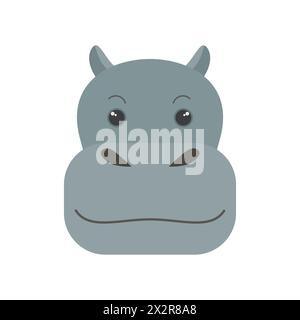 Cute hippopotamus, face of African animal, portrait of hippo character vector illustration Stock Vector