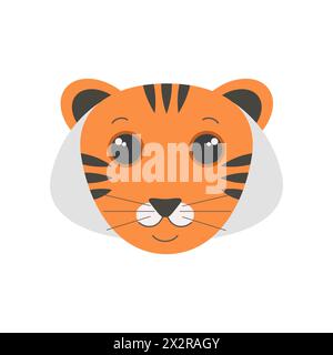Cute tiger face with stripes, portrait of wild predator character vector illustration Stock Vector