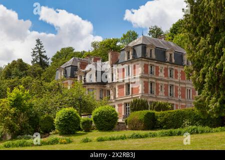 Pierrefonds, France - May 25 2020: The Sabatier house was designed by the architect Viollet-le-Duc. She is part of the Charles-Quentin Institute locat Stock Photo