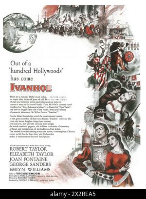 1952 Ad for Ivanhoe - a movie with Elizabeth Taylor Robert Taylor, directed by Richard Thorpe Stock Photo