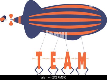 Business. Team work in business concept. Letters T, E, A, M flying on the airship. Isolated on white background Stock Vector