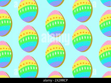 Colorful seamless pattern Easter eggs against blue background Stock Photo