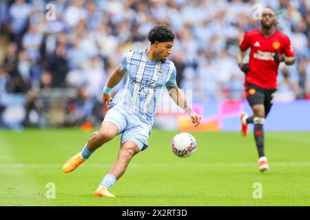 London, UK. 21st Apr, 2024. Coventry City defender Milan van Ewijk (27) in action during the Coventry City FC v Manchester United FC Emirates FA Cup Semi-Final match at Wembley Stadium, London, England, United Kingdom on 21 April 2024 Credit: Every Second Media/Alamy Live News Stock Photo