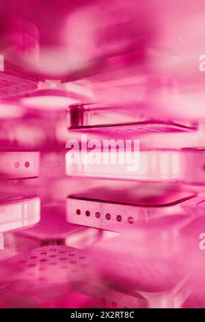 Layers of microchip with illuminated pink light Stock Photo