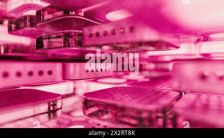 Autonomous microchip intelligence with illuminated pink light Stock Photo