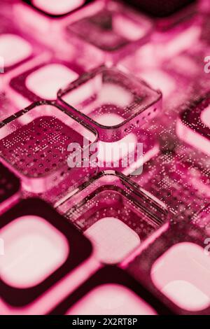 Modern computer chips with illuminated pink light Stock Photo