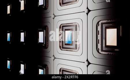 Electrical computer chips with illuminated lighting Stock Photo