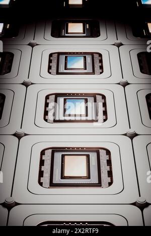 Integrated circuit in a row with illuminated lighting Stock Photo