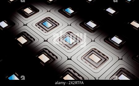 Integrated computer chips with illuminated lighting Stock Photo