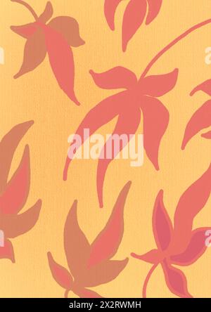 Maple leaf pattern against yellow background Stock Photo