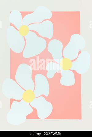 White flowers over colored background Stock Photo