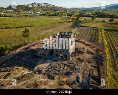 Aerial view of Centum Tower, Ruins of Roman Villa. Located at Comeal da Torre, Belmonte, Castelo Branco, Portugal. Stock Photo