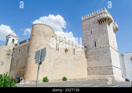 Castle with tower built with marble in the medieval town of Estremoz. Alentejo. Portugal Stock Photo
