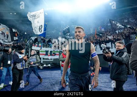 Rome, Italy. 23rd Apr, 2024. Danilo of Juventus FC celebrates qualifying for the final at the end of the Coppa Italia Semi-Final second leg match between SS Lazio and Juventus FC at Stadio Olimpico on April 23, 2024 in Rome, Italy. Credit: Giuseppe Maffia/Alamy Live News Stock Photo