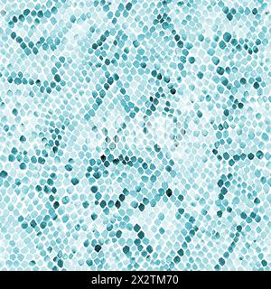 Watercolor teal snake skin seamless pattern. Watercolour hand painted snakeskin camouflage animal texture. Grunge reptile background. Print for fashio Stock Photo
