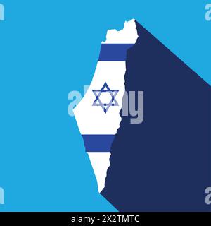 3d map of Israel with Israeli flag isolated view. Israel map white on blue background with isolated 3D isometric concept vector illustration. Stock Vector