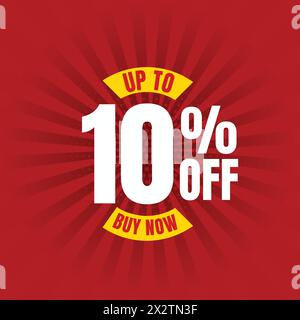 Up to 10% off discount tag for business promotion. Special offer banner with modern bold editable text. Buy now sticker design. Announcement badge Stock Vector