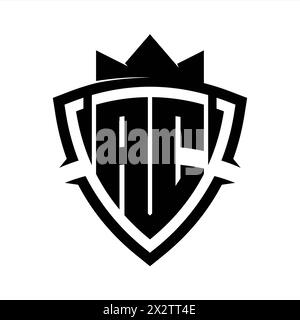 AC Letter bold monogram with triangle curve shield shape with crown black and white background color design template Stock Photo