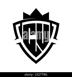 CV Letter bold monogram with triangle curve shield shape with crown black and white background color design template Stock Photo
