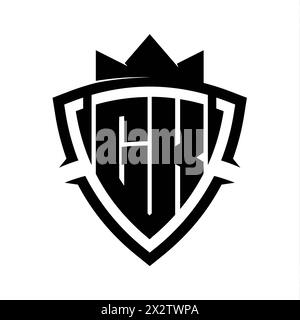 GK Letter bold monogram with triangle curve shield shape with crown black and white background color design template Stock Photo