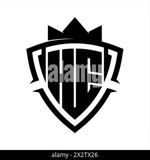 HE Letter bold monogram with triangle curve shield shape with crown black and white background color design template Stock Photo