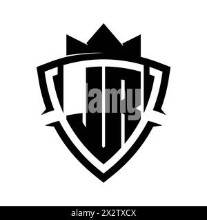 JR Letter bold monogram with triangle curve shield shape with crown black and white background color design template Stock Photo